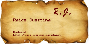 Raics Jusztina névjegykártya